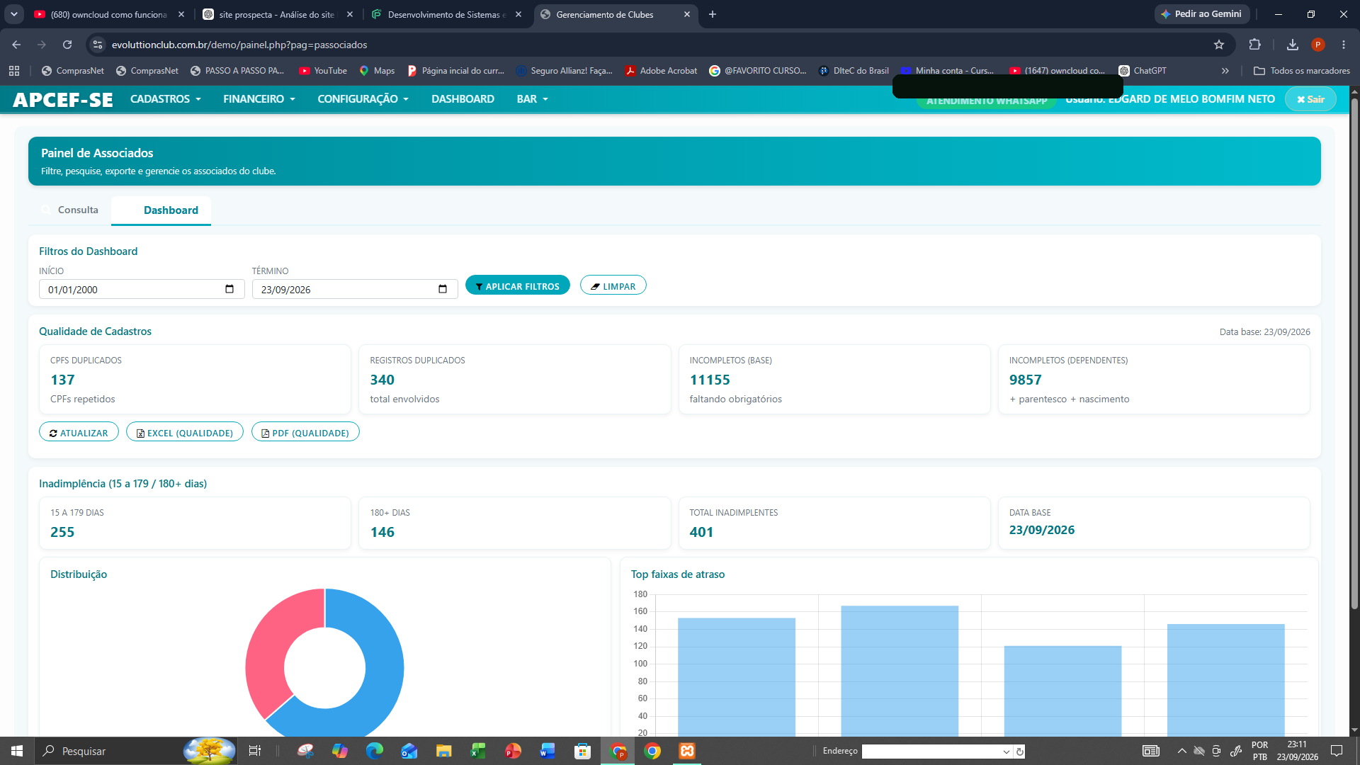 Interface do sistema Evoluttion Club 2.0